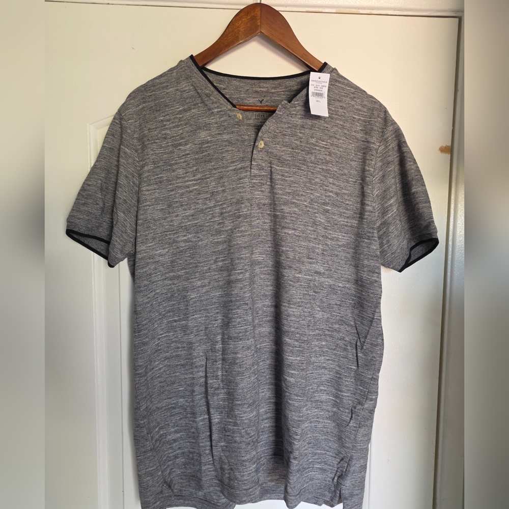 Vintage American Eagle Grey French Collar Pique Flex Large Gray Henley Shirt